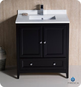 FCB2030ES-CWH-U Oxford 30" Espresso Traditional Bathroom Cabinet w/ Top & Sink