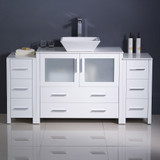 Fresca FCB62-123612WH-CWH-V Fresca Torino 60" White Modern Bathroom Cabinets w/ Top & Vessel Sink