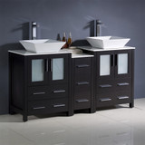 Fresca  FCB62-241224ES-CWH-V Fresca Torino 60" Espresso Modern Double Sink Bathroom Cabinets w/ Tops & Vessel Sinks