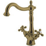 Kingston Brass Two Handle Mono Deck Two Handle Single Hole Lavatory Faucet with Brass Pop-Up Drain & Optional Deck Plate - Polished Brass KS1432AX