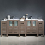 Fresca  FCB62-72GO-I Fresca Torino 84" Gray Oak Modern Double Sink Bathroom Cabinets w/ Integrated Sinks