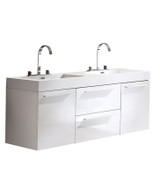 FCB8013WH-I Fresca Opulento White 54" Wall Mount Double Sink Cabinet w/ Integrated Sinks