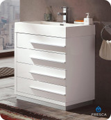 FCB8024WH-I Fresca Livello 24" White Modern Bathroom Cabinet w/ Integrated Sink