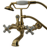 Kingston Brass Wall Mount Clawfoot Tub Filler Faucet with Hand Shower - Polished Brass CC549T2