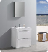 Fresca Senza Valencia 30" Glossy White Free Standing Bathroom Vanity w/ Medicine Cabinet