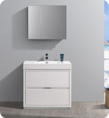 Fresca Senza Valencia 36" Glossy White Free Standing  Bathroom Vanity w/ Medicine Cabinet