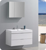 Fresca Senza Valencia 40" Glossy White Wall Hung  Bathroom Vanity w/ Medicine Cabinet