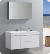 Fresca Senza Valencia 48" Glossy White Wall Hung Bathroom Vanity w/ Medicine Cabinet