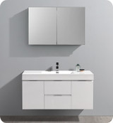 Fresca Senza Valencia 48" Glossy White Wall Hung  Bathroom Vanity w/ Medicine Cabinet