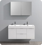 Fresca Senza Valencia 48" Glossy White Wall Hung Double Sink  Bathroom Vanity w/ Medicine Cabinet
