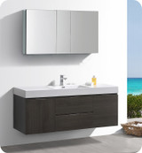 Fresca Senza Valencia 60" Gray Oak Wall Hung  Bathroom Vanity w/ Medicine Cabinet