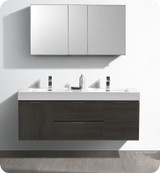 Fresca Senza Valencia 60" Gray Oak Wall Hung Double Sink  Bathroom Vanity w/ Medicine Cabinet