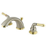 Kingston Brass Two Handle 4" to 8" Mini Widespread Lavatory Faucet with Pop-Up Drain Drain - Satin Nickel/Polished Brass KB969