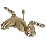 Kingston Brass Two Handle 4" to 8" Mini Widespread Lavatory Faucet with Pop-Up Drain Drain - Satin Nickel/Polished Chrome KB957