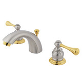 Kingston Brass Two Handle 4" to 8" Mini Widespread Lavatory Faucet with Pop-Up Drain Drain - Satin Nickel/Polished Brass