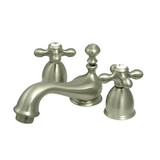 Kingston Brass Two Handle 4" to 8" Mini Widespread Lavatory Faucet with Brass Pop-Up Drain - Satin Nickel KS3958AX