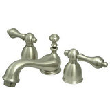 Kingston Brass Two Handle 4" to 8" Mini Widespread Lavatory Faucet with Brass Pop-Up Drain - Brushed Nickel KS3958AL