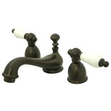 Kingston Brass Two Handle 4" to 8" Mini Widespread Lavatory Faucet with Brass Pop-Up Drain - Oil Rubbed Bronze KS3955PL