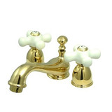 Kingston Brass Two Handle 4" to 8" Mini Widespread Lavatory Faucet with Brass Pop-Up Drain - Polished Brass KS3952PX