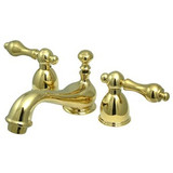 Kingston Brass Two Handle 4" to 8" Mini Widespread Lavatory Faucet with Brass Pop-Up Drain - Polished Brass KS3952AL