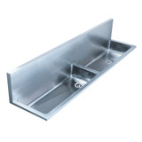 Whitehaus WHNCD72 Noah's Brushed Stainless Steel Double Bowl Wall Mount Utility Sink with Back - 72 inch