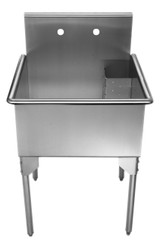 Whitehaus WHLS2424-NP Pearlhaus Brushed Stainless Steel Square Single Bowl Commerical Freestanding Utility Sink - 27 inch