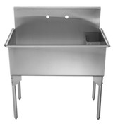 Whitehaus WHLS3618-NP Pearlhaus Brushed Stainless Steel Large Single Bowl Commerical Freestanding Utility Sink - 39 inch