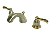 Kingston Brass Two Handle 4" to 8" Mini Widespread Lavatory Faucet with Brass Pop-Up Drain - Satin Nickel/Polished Brass
