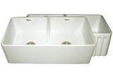 Whitehaus WHFLPLN3318-BISCUIT Farmhaus Fireclay Reversible Double Bowl Kitchen Sink with Smooth Front Apron on One Side - Biscuit