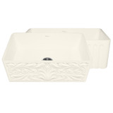 Whitehaus WHFLGO3018-BISCUIT Farmhaus Fireclay Reversible Sink with Gothichaus Swirl Design or Fluted Front Apron - Biscuit - 30 inch