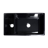 Whitehaus WHQDB542-BLACK Farmhaus Fireclay Quatro Alcove Large Reversible Sink and Small Bowl with Decorative 2 1/2 in. Lip on Both Sides - Black