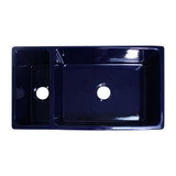 Whitehaus WHQDB542-BLUE Farmhaus Fireclay Quatro Alcove Large Reversible Sink and Small Bowl with Decorative 2 1/2 in. Lip on Both Sides - Sapphire Blue  - 36 inch