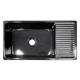 Whitehaus WHQD540-BLACK Farmhaus Fireclay Quatro Alcove Large Reversible Sink with Integral Drainboard and Decorative 2 1/2 in. Lip on Both Sides - Black - 36 inch