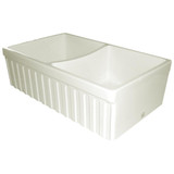 Whitehaus WHQDB332-BISCUIT Farmhaus Fireclay Quatro Alcove Reversible Double Bowl Sink with Fluted Front Apron and 2 1/2 in. or 2 in. Lip - Biscuit - 33 inch