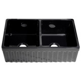 Whitehaus WHQDB332-BLACK Farmhaus Fireclay Quatro Alcove Reversible Double Bowl Sink with Fluted Front Apron and 2 1/2 in. or 2 in. Lip - Black - 33 inch