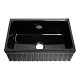 Whitehaus WHQ330-BLACK Farmhaus Fireclay Quatro Alcove Reversible Sink with Fluted Front Apron and Decorative 2 1/2 in.  or 2 in. Lip - Black - 30 inch