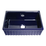 Whitehaus WHQ330-BLUE Farmhaus Fireclay Quatro Alcove Reversible Sink with Fluted Front Apron and Decorative 2 1/2 in. or 2 in. Lip - Sapphire Blue - 30 inch