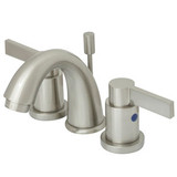 Kingston Brass Two Handle 4" to 8" Mini Widespread Lavatory Faucet with Brass Pop-Up Drain - Satin Nickel KB8918NDL