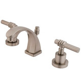 Kingston Brass Two Handle 4" to 8" Mini Widespread Lavatory Faucet with Brass Pop-Up Drain - Satin Nickel KS4948ML