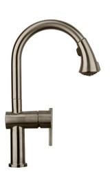Whitehaus WHS1971-SK-BSS Waterhaus Single-Hole Faucet with Gooseneck Spout Pull Down Spray Head and Lever Handle - Brushed Stainless Steel
