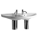 Whitehaus LU020 Isabella Large U-Shaped Wall Mount Double Sink with Chrome Overflows - White - 38 inch