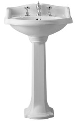 Whitehaus AR814-AR815-3H Isabella Traditional Pedestal with Integrated Oval Bowl, widespread Faucet Drilling - White - 23 inch