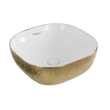 Whitehaus WH71301-F25 Isabella Plus  Square Top Mount Sink, Embossed Exterior, Smooth Interior, Center Drain - White/Gold - 16 inch