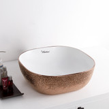 Whitehaus WH71301-F23 Isabella Plus  Square Top Mount Sink, Embossed Exterior, Smooth Interior, Center Drain - White/Rose Gold