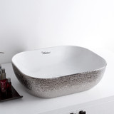 Whitehaus WH71302-F21 Isabella Plus  Rectangular Top Mount Sink, Embossed Exterior, Smooth Interior, Center Drain - White/Silver