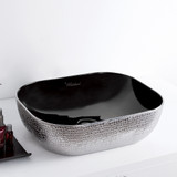 Whitehaus WH71302-F20 Isabella Plus  Rectangular Top Mount Sink, Embossed Exterior, Smooth Interior, Center Drain - Black/Silver