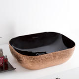 Whitehaus WH71302-F24 Isabella Plus Rectangular Top Mount Sink, Embossed Exterior, Smooth Interior, Center Drain - Black/Rose Gold