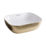 Whitehaus WH71333-F25 Isabella Plus Rectangular Top Mount Sink, Embossed Exterior, Smooth Interior, Center Drain - White/Gold - 18 inch