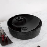 Whitehaus WH71306-F04 Isabella Plus Round Top Mount Sink, Embossed Exterior, Smooth Interior, Single Faucet Hole Center Drain - Black