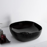 Whitehaus WH71301-F04 Isabella Plus  Square Top Mount Sink, Embossed Exterior, Smooth Interior, Center Drain - Black
